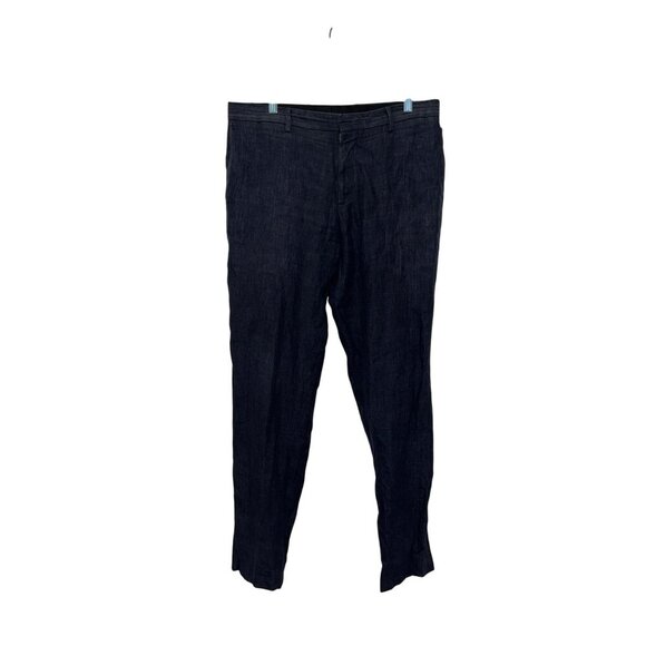 Cos Dark Blue Slim Fit 100% Linen Pants Mens 34 - Picture 1 of 11